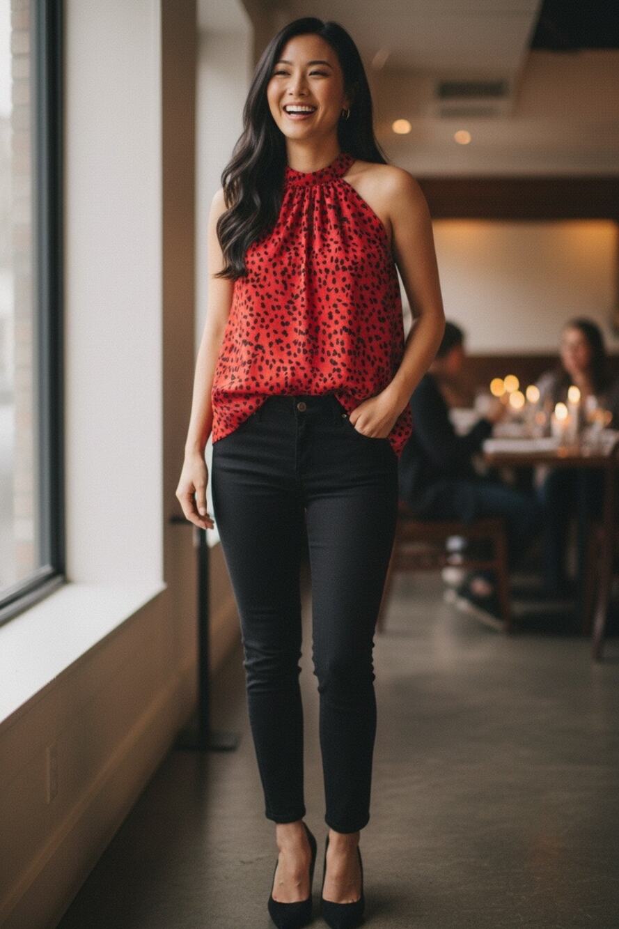 Red Leopard Print Halter Tank Top Women's M Sleeveless Blouse NWOT Boutique